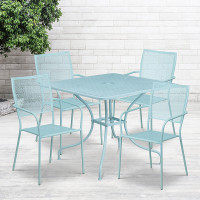 Flash Furniture CO-35SQ-02CHR4-SKY-GG 35.5" Square Table Set with 4 Square Back Chairs in Blue